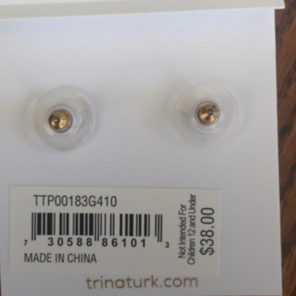 👑💕NEW! NWT Trina Turk Navy Gold Stud Earrings💕👑 - Picture 5 of 8
